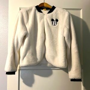 Disney Mickey Mouse Girls Jacket Size medium Faux Fur White